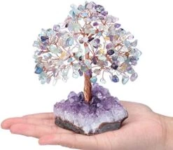 Jovivi Natural Amethyst Healing Crystal Money Tree On Amethyst Cluster Geode Druzy Base Feng Shui Crystals For Home Office Desk Decorations, Wealth, Good Luck -Artificial Trees Store 51BE ArF L. AC