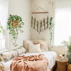 Boho Wall Decor Artificial Eucalyptus Wall Hanging Bathroom Decor Fake Eucalyptus Plants Greenery Leaves With Wooden Bead Garland On Stick Rustic Farmhouse Home Decorations For Bedroom Nursery Kitchen -Artificial Trees Store 51BhPPgqqGL