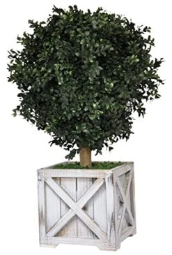 Tin Roof Interiors 24" Tall Artificial Boxwood Shrubs (2), Includes Galvanized Metal Pot, Outdoor Ready, Natural Looking Fake Potted Shrubs