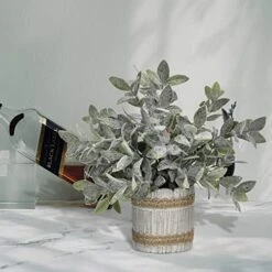MARTINE MALL Small Potted Artificial Plants Plastic Eucalyptus Pot Plant Fake Plants In Pots Faux Greenery Topiary Shrubs Potted Plants With Vase Plastic Potted Desk Plant For Office Table Home Decor