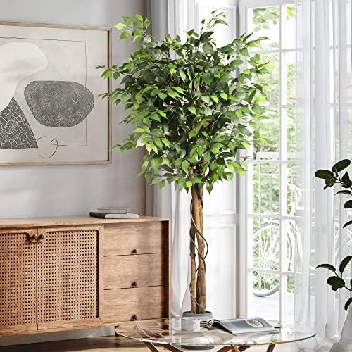 Cozy Castle Artificial Ficus Tree 71in - Faux Indoor Tree For Home Decor, Evergreen 6-Feet Tall Fake Tree Plant, Fake Floor Plant With Sturdy Plastic Nursery Pot For Living Room, Farmhouse, Office 9 Cozy Castle Artificial Ficus Tree 71in - Faux Indoor Tree For Home Decor, Evergreen 6-Feet Tall Fake Tree Plant, Fake Floor Plant With Sturdy Plastic Nursery Pot For Living Room, Farmhouse, Office - Image 7