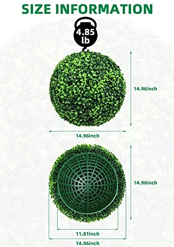 Easnwllim 2 PCS 14.96 Inch Artificial Boxwood Balls Decorative Faux Boxwood Balls Round Artificial Plant Topiary Ball For Backyard, Balcony, Garden, Wedding Party, Home Office 7 Easnwllim 2 PCS 14.96 Inch Artificial Boxwood Balls Decorative Faux Boxwood Balls Round Artificial Plant Topiary Ball For Backyard, Balcony, Garden, Wedding Party, Home Office - Image 5