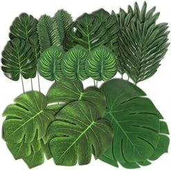 86Pcs 8Kinds Artificial Tropical Palm Leaves Jungle Safari Leaves Faux Plant Golden Leaves Decorations For Hawaiian Beach Birthday Luau Party Table Decorations -Artificial Trees Store 51Cq1gdUf1L. AC