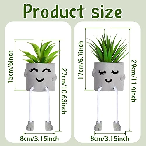 Artificial Potted Plant Faux Succulent Plant Cubicle Decor Cute Fake Desktop Plant Hanging Leg Cement Potted Decor For Bookshelf Bedroom Living Room Office Decor (Simple Style,2 Pcs) 5 Artificial Potted Plant Faux Succulent Plant Cubicle Decor Cute Fake Desktop Plant Hanging Leg Cement Potted Decor For Bookshelf Bedroom Living Room Office Decor (Simple Style,2 Pcs) - Image 3