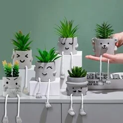 Creative Succulent Plants Potted, Mini Artificial Decorative Potted Plants With Grey Pots - Set Of 3 -Artificial Trees Store 51D38sKpvlL
