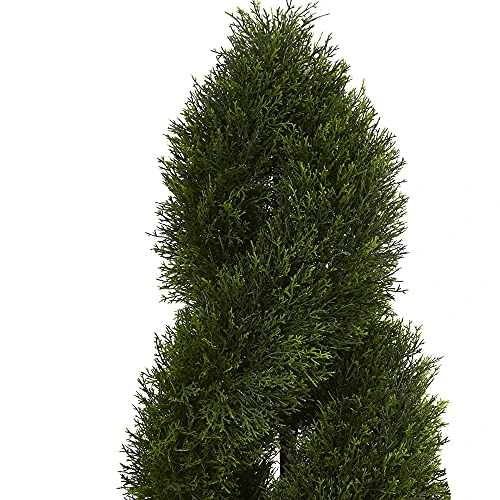 Nearly Natural 5703 Cypress Double Spiral Topiary In Slate Planter, 4' , Green 4 Nearly Natural 5703 Cypress Double Spiral Topiary In Slate Planter, 4' , Green - Image 2