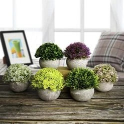 Tuokor 4.75" Mini Artificial Plastic Plants Green Grass Colorful Shrubs Faux Flowers With Gray Pots For Home Decor, Office Decor - Set Of 6 9 Tuokor 4.75" Mini Artificial Plastic Plants Green Grass Colorful Shrubs Faux Flowers With Gray Pots For Home Decor, Office Decor - Set Of 6 -Artificial Trees Store 51Di0AKo0BL