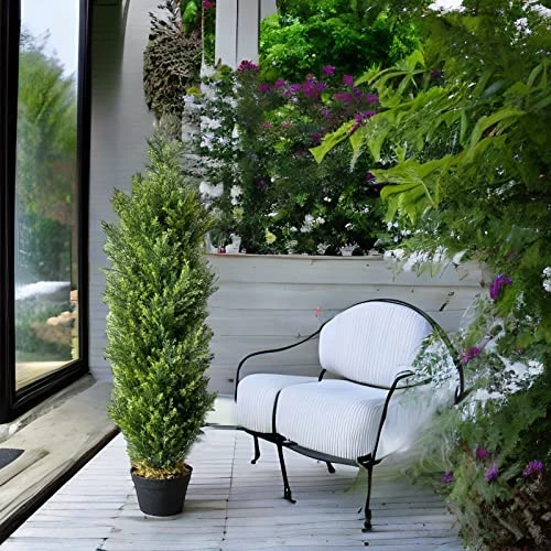 I.C.ELAINE 5 Foot Topiary Trees Artificial Outdoor 2 Pack Large Cedar Pine Fake Plants UV Rated 5ft Faux Topiary Bushes And Shrubs Set Of 2 For Home Indoor Front Porch Patio Decor 6 I.C.ELAINE 5 Foot Topiary Trees Artificial Outdoor 2 Pack Large Cedar Pine Fake Plants UV Rated 5ft Faux Topiary Bushes And Shrubs Set Of 2 For Home Indoor Front Porch Patio Decor - Image 4