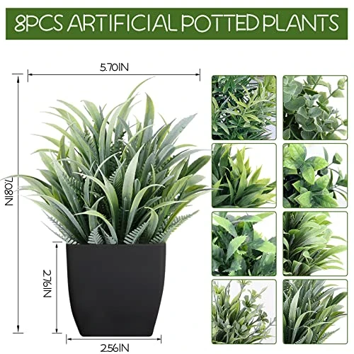 LELEE 8pcs Artificial Potted Plants Mini Fake Potted Plants, Small Eucalyptus Potted Faux Decorative Grass Plant With Black Pot For Home Decor, Indoor, Office, Desk, Table, Shelf Decoration 5 LELEE 8pcs Artificial Potted Plants Mini Fake Potted Plants, Small Eucalyptus Potted Faux Decorative Grass Plant With Black Pot For Home Decor, Indoor, Office, Desk, Table, Shelf Decoration - Image 3