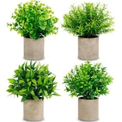 CEWOR Artificial Potted Plants, Mini Fake Plant Greenery Decoration For Barhroom Shelf Home Office Desk Table Indoor Decor, 4 Pack