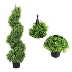 MOMO Plant Two Sets 3Ft Artificial Plants Boxwood Leave Topiary Tree Spiral Indoor/Outdoor Potted Fake Plant Green (35inch) -Artificial Trees Store 51ESo0UEs1L