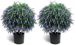 Sunnyglade 21.6” Tall Artificial Lavender Topiary Ball Tree Set Of 2 Pack Potted Bushes UV Resistant Potted Plants For Indoor Outdoor Home Garden(Purple) -Artificial Trees Store 51FHbq eFdL. AC