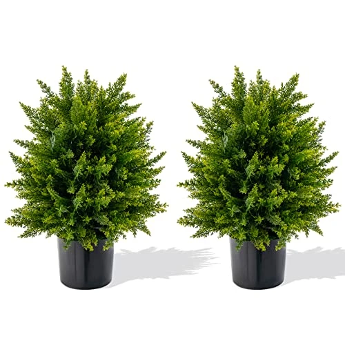 Goplus 21.5” Artificial Cedar Topiary Ball Tree, Set Of 2 Faux Potted Plants Artificial Shrubs Bushes With Cement Pot, Fake Ball-Shaped Artificial Topiary For Indoor Outdoor Home Front Porch Decor 3 Goplus 21.5” Artificial Cedar Topiary Ball Tree, Set Of 2 Faux Potted Plants Artificial Shrubs Bushes With Cement Pot, Fake Ball-Shaped Artificial Topiary For Indoor Outdoor Home Front Porch Decor