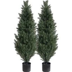 Momoplant Artificial Topiary Cedar Outdoor - 【 2 Pack 】 47 Inch Faux Topiary Boxwood Tree 4Ft Fake Greenery Plant With Black Pot For Home Office Decor