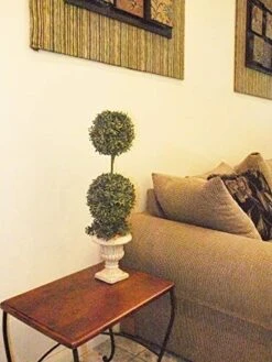 Admired By Nature ABN4X002-FROSGRN Faux Preserved Boxwood Topiary Artificial Plant Tree Tabletop With Double Pot, Frosted Green, 2 Balls-FROSGRN -Artificial Trees Store 51FM7NeKWkL