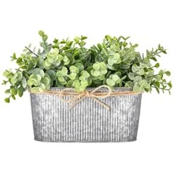 Dahey Artificial Eucalyptus Leaves Faux Plants Indoor For Farmhouse Home Decor, Desk Fake Potted Plants In Rustic Rectangular Pots Table Centerpiece For Office Bathroom Desk Room Greenery Decor