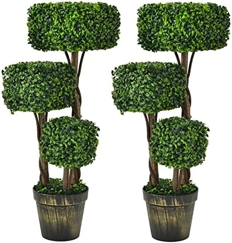 Goplus 36” 2 Pack Artificial Triple Square Shaped Boxwood Topiary Tree W/Cement-Filled Plastic Pot, Fake Plant Faux Greenery Plant Indoor & Outdoor Decoration For Home Office Garden Patio Entrance 7 Goplus 36” 2 Pack Artificial Triple Square Shaped Boxwood Topiary Tree W/Cement-Filled Plastic Pot, Fake Plant Faux Greenery Plant Indoor & Outdoor Decoration For Home Office Garden Patio Entrance - Image 5