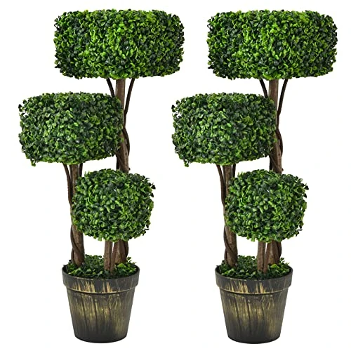 Goplus 36” 2 Pack Artificial Triple Square Shaped Boxwood Topiary Tree W/Cement-Filled Plastic Pot, Fake Plant Faux Greenery Plant Indoor & Outdoor Decoration For Home Office Garden Patio Entrance 3 Goplus 36” 2 Pack Artificial Triple Square Shaped Boxwood Topiary Tree W/Cement-Filled Plastic Pot, Fake Plant Faux Greenery Plant Indoor & Outdoor Decoration For Home Office Garden Patio Entrance