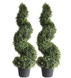 Momoplant 35 Inch/2.95 Ft Artificial Topiary Tree Outdoor Boxwood Spiral Topiary Trees Faux Topiary Trees, Set Of 2 Artificial Topiaries Tree With Black Pot