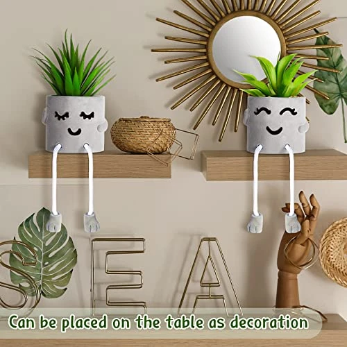 Artificial Potted Plant Faux Succulent Plant Cubicle Decor Cute Fake Desktop Plant Hanging Leg Cement Potted Decor For Bookshelf Bedroom Living Room Office Decor (Simple Style,2 Pcs) 8 Artificial Potted Plant Faux Succulent Plant Cubicle Decor Cute Fake Desktop Plant Hanging Leg Cement Potted Decor For Bookshelf Bedroom Living Room Office Decor (Simple Style,2 Pcs) - Image 6