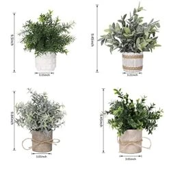 PENGYEE Artificial Topiaries Plants & Flowers, 4 Pcs Mini Plants Artificial Potted Set Fake Green Grass Plant Faux Plastic Topiary For Home Office Desk Bathroom Kitchen Counter Decoration (Mixed) -Artificial Trees Store 51GwdwsAxwS