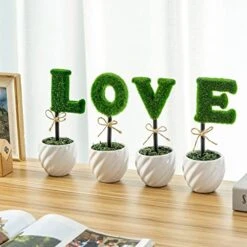 MyGift Set Of 4 Decorative Artificial Sculpted Topiary Hedge Planter With Lettering That Spell Love In White Ceramic Pots -Artificial Trees Store 51HBlm1NJYL