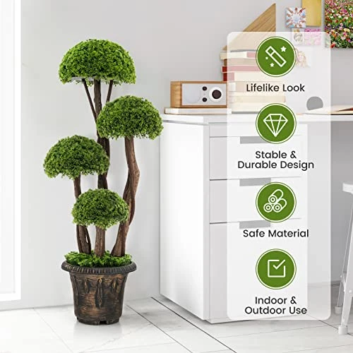 GOFLAME 3 FT Artificial Cypress Topiary Ball Tree, Indoor & Outdoor Fake Boxwood Tree With Rattan Trunk, Cement Filled Pot, Decorative Faux Greenery Plant For Home, Front Porch, Entryway, Office 7 GOFLAME 3 FT Artificial Cypress Topiary Ball Tree, Indoor & Outdoor Fake Boxwood Tree With Rattan Trunk, Cement Filled Pot, Decorative Faux Greenery Plant For Home, Front Porch, Entryway, Office - Image 5