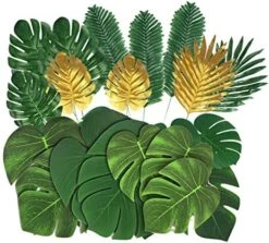86Pcs 8Kinds Artificial Tropical Palm Leaves Jungle Safari Leaves Faux Plant Golden Leaves Decorations For Hawaiian Beach Birthday Luau Party Table Decorations -Artificial Trees Store 51HWZz5n6BL. AC