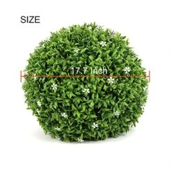 17.7 Inch Artificial Plants Outdoor Boxwood Topiary Ball With White Flowers For Backyard, Garden, Porch, Wedding, Party Indoor/Outdoor Home Decor -Artificial Trees Store 51I7Safdw2L