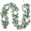 Miracliy 6 Ft Eucalyptus Garland With Flowers, Lambs Ear Greenery White Roses Flower Garland Fake Vines For Wedding Boho Table Mantle Backdrop Party Farmhouse Home Decor -Artificial Trees Store 51INLJdyPnS