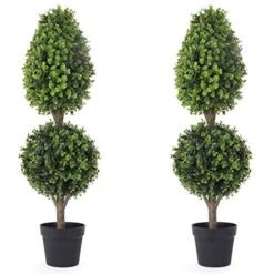 Bornbridge Artificial Topiary Ball Tree - 4' Ball Tree - Indoor/Outdoor Topiary Trees - Artificial Outdoor Plants (2 Pack, Wintergreen - Pinnacle)