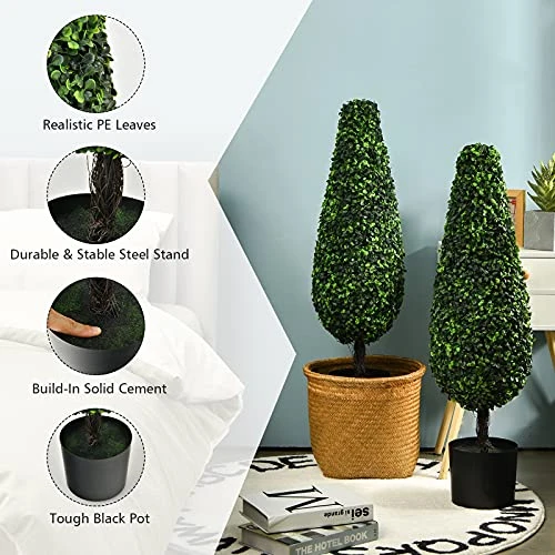 Goplus 3ft Artificial Boxwood Tower Topiary Trees, 2 Pack Faux Decorative Plants In Cement-Filled Plastic Pot, Fake Greenery Plants For Indoor Outdoor Home Office Garden Porch Decor 6 Goplus 3ft Artificial Boxwood Tower Topiary Trees, 2 Pack Faux Decorative Plants In Cement-Filled Plastic Pot, Fake Greenery Plants For Indoor Outdoor Home Office Garden Porch Decor - Image 4