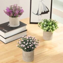 ALAGIRLS Small Fake Plants Set Of 3 Home Decor Indoor, Potted Artificial Plant Flowers Living Room Bedroom Bathroom Aesthetic, Mini Faux Plant In Pots For Desk Shelf Office, Purple Pink White -Artificial Trees Store 51JHWYLXpPL