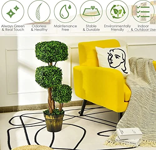 Goplus 36” 2 Pack Artificial Triple Square Shaped Boxwood Topiary Tree W/Cement-Filled Plastic Pot, Fake Plant Faux Greenery Plant Indoor & Outdoor Decoration For Home Office Garden Patio Entrance 5 Goplus 36” 2 Pack Artificial Triple Square Shaped Boxwood Topiary Tree W/Cement-Filled Plastic Pot, Fake Plant Faux Greenery Plant Indoor & Outdoor Decoration For Home Office Garden Patio Entrance - Image 3