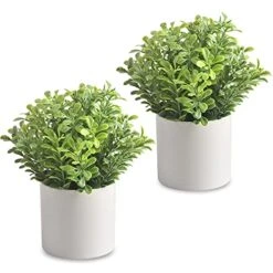 HomEdge Artificial Mini Potted Boxwood, Artificial Plastic Plant Greenery With Pot For Home, Office Desk Decoration