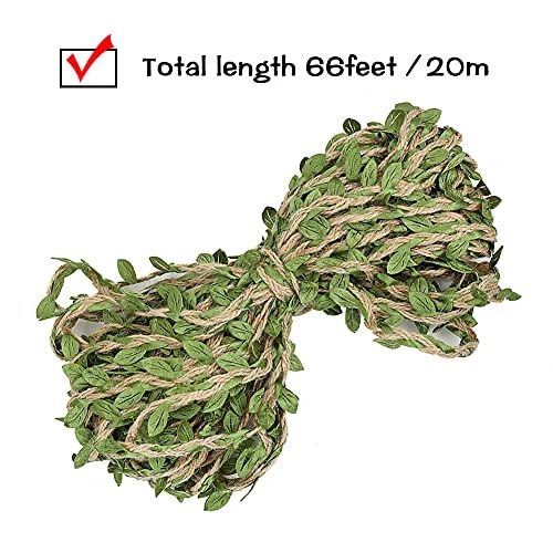 Natural Jute Twine, 66 Feet 5mm Burlap Leaf Ribbon, Braided Decoration Vine With Artificial Green Leaves For Jungle Safari Themed Party Birthday Wedding Garden Home Decor(1 Roll) 4 Natural Jute Twine, 66 Feet 5mm Burlap Leaf Ribbon, Braided Decoration Vine With Artificial Green Leaves For Jungle Safari Themed Party Birthday Wedding Garden Home Decor(1 Roll) - Image 2