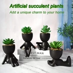 4 PCS Fake Succulent With Ceramic Artificial Succulent Planter Pot For Home Decor, Cute Human Shaped Mini Pots For Office Desk Bathroom Decorations (Matte Black) 13 4 PCS Fake Succulent With Ceramic Artificial Succulent Planter Pot For Home Decor, Cute Human Shaped Mini Pots For Office Desk Bathroom Decorations (Matte Black) -Artificial Trees Store 51KNgRV85xL