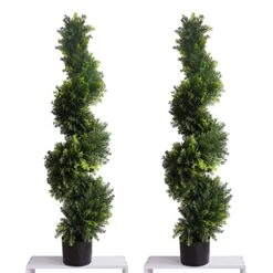 Two 3.6ft Artificial Topiaries Trees Boxwood Spiral Topiary Trees, Faux Topiary Tree Outdoor Spiral Topiary Artificial Cypress Trees