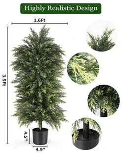 YEMMEN 2 Pack 3.5ft Artificial Cedar Topiary Trees, Outdoor Artificial Plants For Front Porch Décor, Artificial Shrubs Fake Plants Uv Rated Potted Plants For Outdoor, Indoor, Front Door, Office. -Artificial Trees Store 51KgqHhHN7L