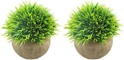 Svenee Mini Artificial Plants, Plastic Fake Green Grass Faux Greenery Topiary Shrubs With Grey Pots For Bathroom Home Office Décor, House Decorations (2) -Artificial Trees Store 51LyP3Piv4L. AC 1