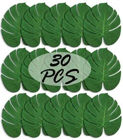 St !GIANTMAN 30 Artificial Palm Leaves For Party Table Decoration, Imitation Tropical Leaf Table Runners Or Greenery Décor For Events, Beach Theme Or Jungle Party Supply (Large, 13.8 X 11.4 Inch)