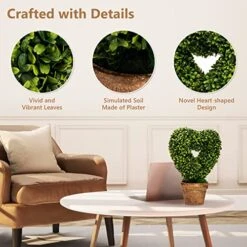 Goplus 4 Pack Artificial Boxwood Topiary Trees, Mini Fake Greenery Plants, Small Faux Decorative Plants, Tabletop Potted Artificial Plants For Home Office Desk Dining Table (Green-Heart Shape) -Artificial Trees Store 51MvyHwPAyL