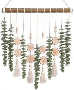 Boho Wall Decor Artificial Eucalyptus Wall Hanging Bathroom Decor Fake Eucalyptus Plants Greenery Leaves With Wooden Bead Garland On Stick Rustic Farmhouse Home Decorations For Bedroom Nursery Kitchen -Artificial Trees Store 51NR2TgJxmL. AC