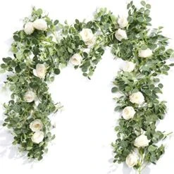 Der Rose 2 Pack 13Ft Artificial Eucalyptus Flower Garland With Fake Rose Flower Vine Seeded Eucalyptus Leaves Greenery Garland For Wedding Table Runner Backdrop Party Centerpiece Room Decor (White) 24 Der Rose 2 Pack 13Ft Artificial Eucalyptus Flower Garland With Fake Rose Flower Vine Seeded Eucalyptus Leaves Greenery Garland For Wedding Table Runner Backdrop Party Centerpiece Room Decor (White) -Artificial Trees Store 51NazmHGXcL. AC 1