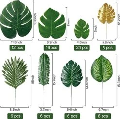 Sggvecsy 82 Pieces 8 Kinds Artificial Tropical Palm Leaves Tropical Leaves Monstera Leaves Safari Jungle Leaf With Stems For Hawaiian Luau Party Beach Table Wedding Shower Birthday Theme Decorations