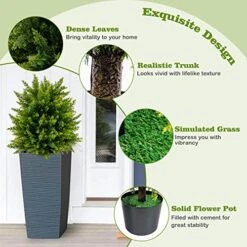 Goplus 21.5” Artificial Cedar Topiary Ball Tree, Set Of 2 Faux Potted Plants Artificial Shrubs Bushes With Cement Pot, Fake Ball-Shaped Artificial Topiary For Indoor Outdoor Home Front Porch Decor 12 Goplus 21.5” Artificial Cedar Topiary Ball Tree, Set Of 2 Faux Potted Plants Artificial Shrubs Bushes With Cement Pot, Fake Ball-Shaped Artificial Topiary For Indoor Outdoor Home Front Porch Decor -Artificial Trees Store 51NqTLaEKiL