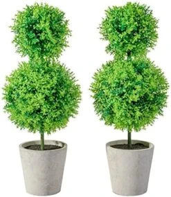 MyGift 14.7 Inch Green Artificial Boxwood Topiary Trees - Decorative Faux Indoor Plants In Gray Paper Pulp Planter Pots -Artificial Trees Store 51OCn6vETdL. AC
