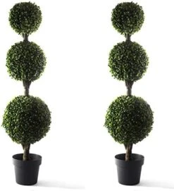 Bornbridge Artificial Boxwood Topiary Ball Tree - 4' Boxwood Ball Tree - Indoor/Outdoor Topiary Trees - Boxwood Artificial Outdoor Plants - Lifelike Wintergreen Boxwood Plant (2 Pack)
