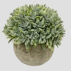 Nerseki Artificial Plants Plastic Mini Fake Fresh Lifelike Green Grass In Gray Pot For Home Decor (Snow-1)