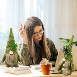 ZTML MS Succulents Air Plants Gnomes, 2Pcs Mr And Mrs Handmade Green Plants Gnomes Plush With Slender Leaves For Plant Stand Indoor Decor, Swedish Plush For Summer Living Room Office Desk Decor -Artificial Trees Store 51PV7iZXWVL